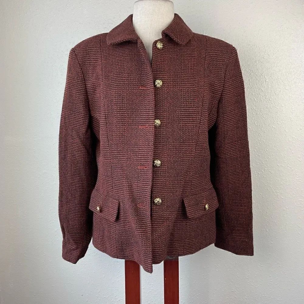 EUC Vintage Laura Leigh Ltd Womens Red and Black 100% Wool Blazer Jacket Size 10
